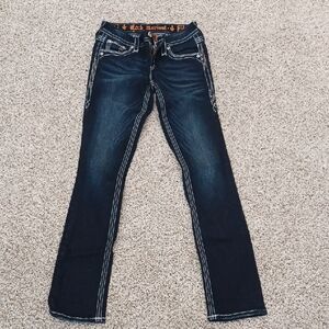 Rock Revival Women's Dark Blue Boot Cut Jeans with Contrast Stitching
